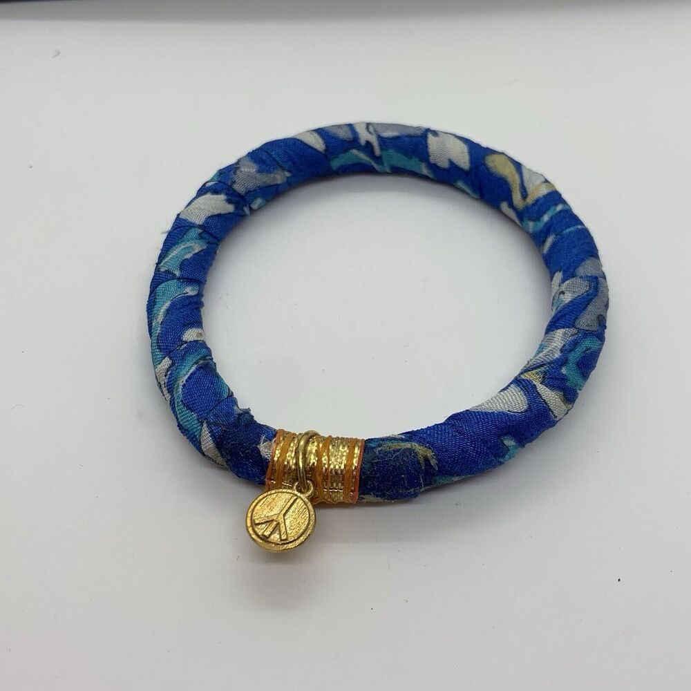 Rosena Sammi Upcycled Sari Fabric Charm Bangles Unique Gold Platted Charms